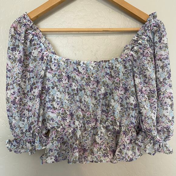 ASTR The Label Floral Milkmaid Top Blouse Womens Size Small Cottagecore Cropped - Picture 3 of 5